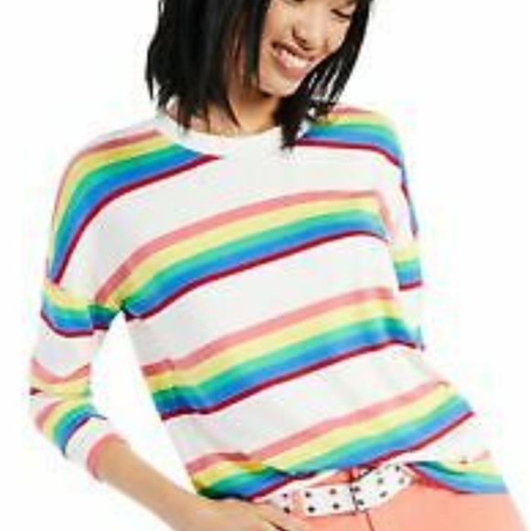 CORE KNITS COCONUT RAINBOW STRIPED LIGHTWEIGHT SWEATER•2X NWT - Picture 2 of 14